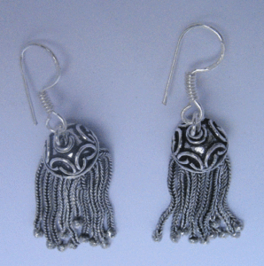 Oxidised Silver Plated Tassel Drop Earrings Trendy Religious Ethnic <b>Studs</b> with <b>Emerald</b> Ruby diamond Pearl for Parties - Product Image 1