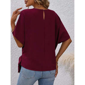 Blusa Aerobin de manga corta con cuello redondo y lazo lateral para mujer, 37394 - Rojo - Product Image 4