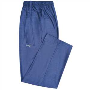 Pijama tejido con bolsillo cruzado azul Pantalones de salón de ajuste regular Tela CVC suave, cintura con cordón y bolsillos laterales Ropa de dormir - Product Image 1