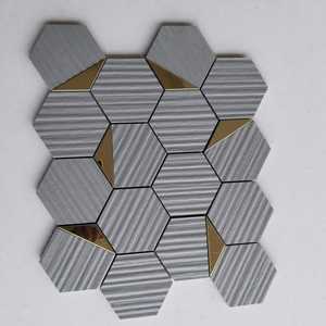 Liniaslategrey 3 inch 73mm hình lục giác tường khảm kim loại độc đáo Vàng Đá ThủY Tinh gốm sứ lưới sứ nội thất sang trọng phòng tắm - Product Image 1