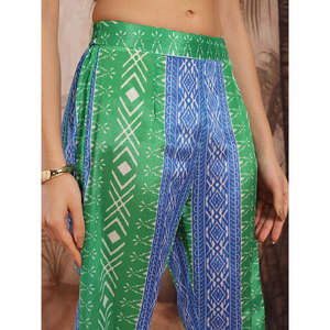 Kurta de chifón verde con estampado geométrico para mujer, con mangas tres cuartos, top de uso diario y palazzos - Product Image 5