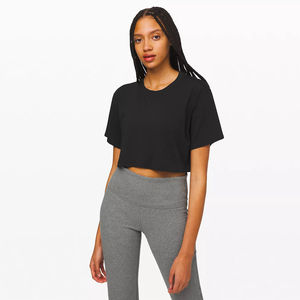 Venta caliente verano Mujer Casual Slim Fitness Crop Top cómodo Camiseta corta Sexy manga corta transpirable suave cuello redondo sólido - Product Image 2