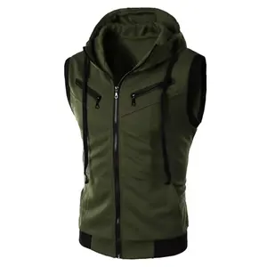 New Customizable <b>Sleeveless</b> Hoodie with Zipper and Hood <b>Mens</b> Casual Sportswear Comfortable and Stylish Perfect for All Seasons - Product Image 1