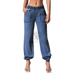 Vaqueros casuales de mezclilla para mujer, de corte recto y pierna ancha, transpirables, azules lavados - Product Image 2