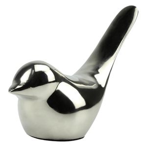 Sculpture d'oiseau en aluminium poli argenté Figurine décorative métallique moderne fabriquée à la main pour la maison, le bureau et la décoration de table - Product Image 4