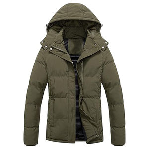 Doudoune d'hiver en laine pour hommes, bouffante brillante avec col à capuche, fermeture à glissière, résistant à l'eau, logo avant, coque en nylon - Product Image 3