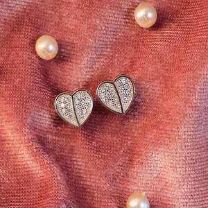 NOVAMART Fine Zarkan Minimalist <b>Silver</b> <b>Earrings</b> Double Drop <b>Heart</b> Style Religious Charm Jewelry for Gifts Made From Platinum Who - Product Image 1