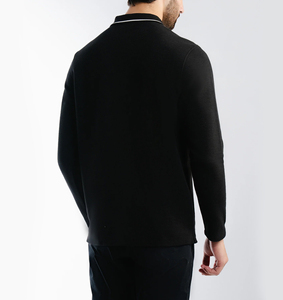 Polo negro de manga larga para hombre, ajuste a medida, algodón transpirable, ideal para informal y de negocios, logotipo personalizado y soporte OEM - Product Image 3