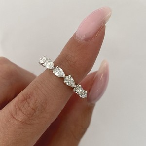 Anillo de dedo de oro amarillo de 14K de moda de diseñador único al por mayor, joyería fina de San Valentín, anillo de diamante Natural cortado con pera para niña - Product Image 3