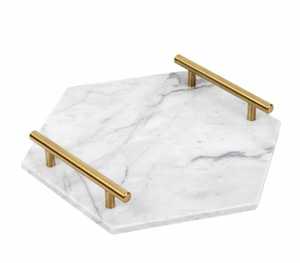 VISHAL HANDICRAFT White <b>Marble</b> Commercial Grade Microwave Safe Polished Finish Serving <b>Tray</b> Handles Decorative for Serving - Product Image 4