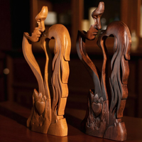 Statue de couple amoureux en bois durable, écologique, faite à la main, style Art déco, décoration de table romantique pour la maison, Saint-Valentin