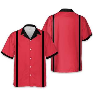 Classic Men's <b>Short</b> Sleeve Bowling Shirt with Contrast Vertical Stripes and Breathable Performance Fabric for Casual - Product Image 4
