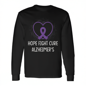 T-shirt a maniche lunghe con grafica viola per la consapevolezza sulle malattie da Alzheimer, Hope Fight Cure - Product Image 2