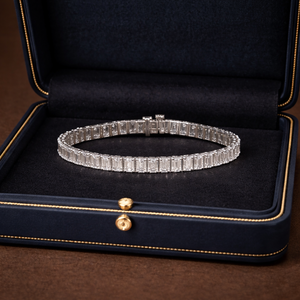 Luxurious Eternity Tennis Bracelet 14k Solid White <b>Gold</b> <b>Emerald</b> Cut Lab Diamonds Italian White <b>Gold</b> Bracelet Manufacturer - Product Image 5