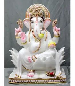 Manufacturer and Supplier Of Handmade White Makrana Marble Hindu Religious God Shree Ganapati Ji Maharaaj Statues For Decoration