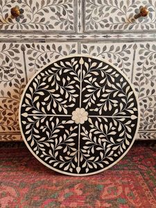 Vente en gros de meubles de salon en Inde pour chambre à coucher Table d'appoint moderne en incrustation d'os noir - Product Image 2