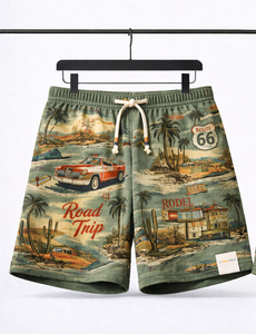 กางเกงชายหาดผู้ชายแบบสั่งทำพิเศษ – กางเกงขาสั้นลำลองพิมพ์ลายวินเทจเอวยางยืดพร้อมเชือกผูก (สีเขียวมะกอก) - Product Image 3