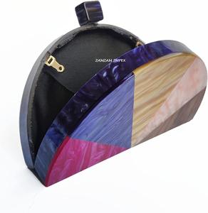 Bolso de Mano Tipo Clutch de Resina en Forma de D, Colorido, Hecho a Mano con Incrustaciones, para Fiestas, Bodas y Ocasiones Especiales - Product Image 5