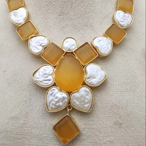 Madre perla patrón moderno artesanía latón piedra collar conjunto diseño personalizable latón pesado joyería de moda producto a granel - Product Image 1