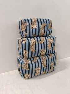 Juego de 3 Bolsas de Maquillaje Acolchadas de Algodón con Estampado de Leopardo, con Cierre de Cremallera, Ligeras, para Viaje y Organización, de Rajastán - Product Image 5