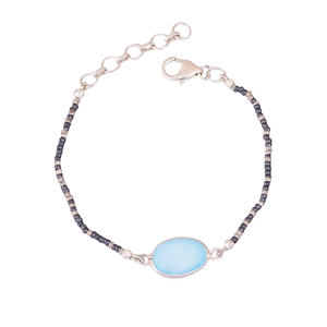 Bracelet en argent sterling 92,5 fait à la main avec chalcédoine - Bijoux de luxe plaqués or 18 carats avec pierre précieuse naturelle pour mariage et fête - Product Image 1