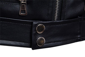 Veste en cuir véritable pour homme personnalisable, noire, coupe-vent, style printemps, avec fermeture éclair avant, traitement enduit. - Product Image 6