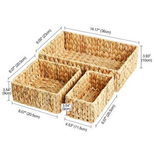 Panier de rangement en rotin tissé rectangulaire et jonc de mer léger au design moderne Plateau à eau en jacinthe pour la décoration de la maison et panier en paille - Product Image 4