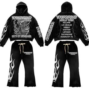 Ensemble de survêtement en molleton de coton délavé pour homme, coupe-vent, écologique et respirant, avec logo personnalisé, idéal pour le sport décontracté en hiver et la gym - Product Image 1