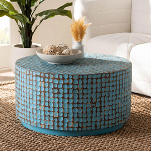 Mosaico de coco de fábrica de alta calidad de mesa auxiliar de madera real blanca de estilo bohemio hecho a mano en Vietnam - Product Image 2