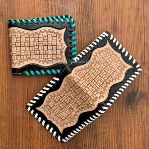 Handmade ผู้ขายที่ดีที่สุดคาวบอยของแท้หนังดอกไม้มือ Toolled กระเป๋าสตางค์ผู้ชายตะวันตกมือแกะสลักล่าสุดผู้ชายกระเป๋าสตางค์หรูหรา - Product Image 2