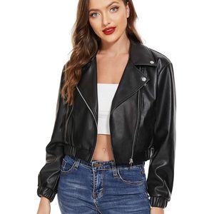 Veste de moto en simili cuir noir pour femmes, respirante, écologique, imperméable, décontractée, hiver - Product Image 4