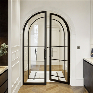 Puertas Francesas de Aluminio y Vidrio de Estilo Retro Vintage para Interiores, Puertas Dobles Arqueadas Negras con Bisagras para Interiores - Product Image 1