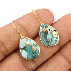 Pendientes de Aro Finos para Mujer 2025, Plata de Ley 925, Diseño Moderno, Gema Natural de Crisocola y Cobre, Forma de Pera de 12x16 mm - Product Image 2