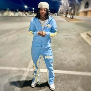 Ensemble de survêtement streetwear 2025, sweat-shirt à fermeture éclair, ensemble de survêtement, impression personnalisée, lavage à l'acide, pantalon de survêtement évasé et sweat-shirt délavé - Product Image 2