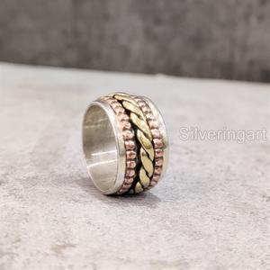 Twisted Spinner Band anillo bohemio 925 plata esterlina anillo de pulgar para mujer Fidget joyería hecha a mano Yoga oriental anillo giratorio para hombre - Product Image 5