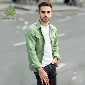 แจ็กเก็ตยีนส์สำหรับผู้ชายสีล้วนมีกระเป๋าขนาดใหญ่ใส่ทำงานลำลองฤดูใบไม้ผลิแฟชั่น - Product Image 5