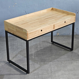 Modern Rubberwood <b>Computer</b> <b>Desk</b> with 2 Drawers and Iron Legs - Product Image 4