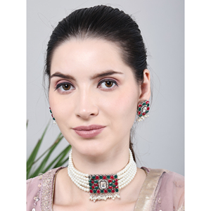 สร้อยคอมุกทรงสี่เหลี่ยมสำหรับงานแต่งงาน สีเขียวมารูน - Product Image 6