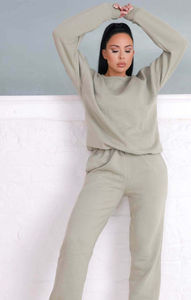 100% algodón Sage 2 piezas de cuello redondo Mujer sudadera y puños Jogger conjunto transpirable Sudadera con capucha y pantalones de chándal conjunto de chándal de mujer - Product Image 3