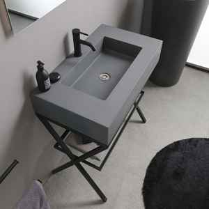 Meuble de salle de bain autoportant en céramique de 80 cm avec lavabo gris et miroir LED, style minimaliste, facile à installer, ensemble de salle de bain haut de gamme - Product Image 3