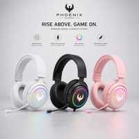 Headset Gaming Over-Ear Putih Mikrofon Fleksibel 360 Derajat Pencahayaan RGB Peredam Kebisingan untuk PC Laptop Xbox Switch