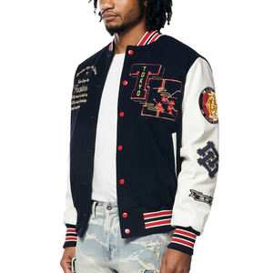 Vestes bomber classiques à épaules tombantes, logo brodé, hip-hop, streetwear, veste en cuir PU, veste universitaire pour hommes - Product Image 3