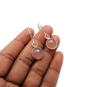 Top Selling Product 925 Sterling Silver Natural <b>Rose</b> <b>Quartz</b> Gemstone Round Shape Dangle <b>Earrings</b> for Her Handmade Jewelry India - Product Image 4