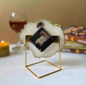 AK นาฬิกาตั้งโต๊ะรูปทรงเรขาคณิตทำจากทองเหลือง & อาเกตหลากสีสำหรับตกแต่งชั้นวางของ/ตกแต่งโต๊ะ - Product Image 5