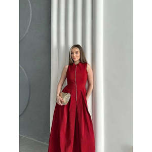เดรสแขนกุดแต่งซิป - สีเบอร์กันดี, 1S 2M 2L 1XL - Product Image 3