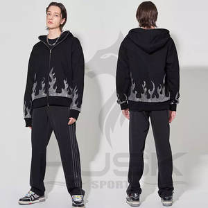 Sweat à capuche noir uni avec strass épais sweat à capuche en coton zippé pour hommes nouvel arrivage - Product Image 5