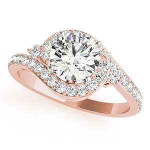 Ensemble de mariage Halo Swirl en or rose 14 carats avec diamant de 1,79 carat, bijoux fins tendance, perle pour mariages, fêtes, cadeaux, fiançailles - Product Image 2