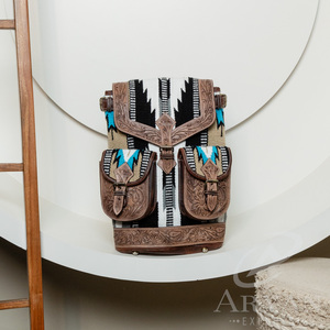 กระเป๋าเป้สะพายหลังหนังแท้สำหรับผู้หญิง, กระเป๋าเป้สะพายหลังสไตล์ตะวันตกแบบมือแกะสลักด้วยมือ - Product Image 3