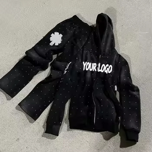 OEM Clothing Manufacturer Custom Logo Rhinestone Zip up <b>Hoodie</b> and Joggers Sweat suit 2 Piece Set Tracksuits <b>for</b> <b>Men</b> - Product Image 1