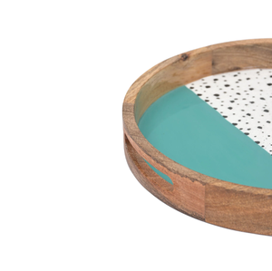 Bandeja de servicio de madera de mango esmaltado de terrazo redondo de latón AK con asa en multicolor para utensilios de cocina/vajilla - Product Image 4